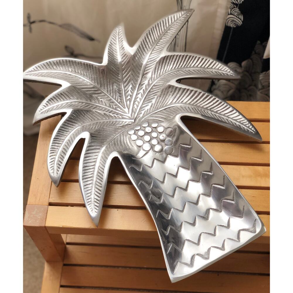 Aluminum Palm Tree Tray Whit Coconut Serving Platter Dish Plate